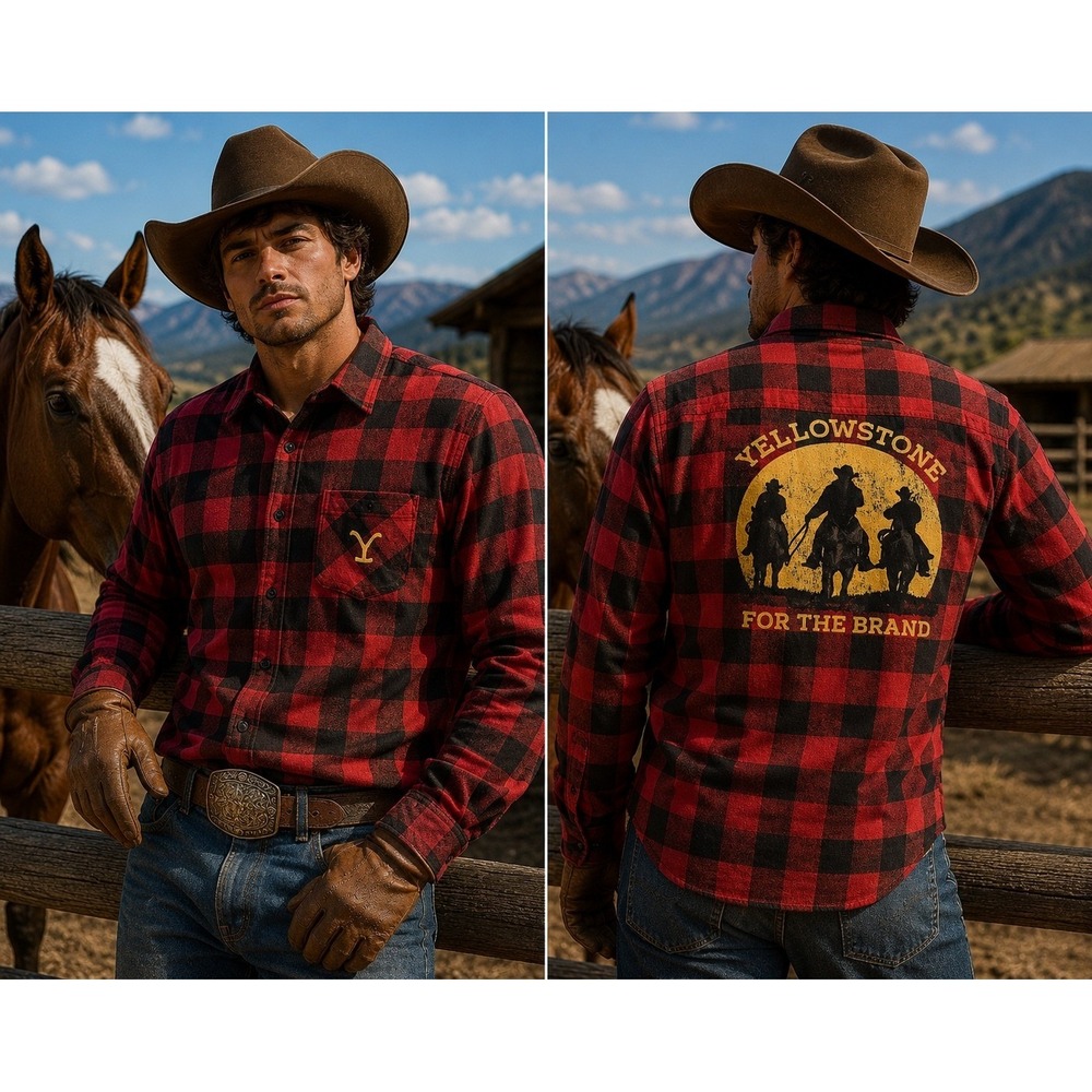 Yellowstone TV Show For The Brand Red Black Buffalo Plaid Flannel‎ Shirt Large